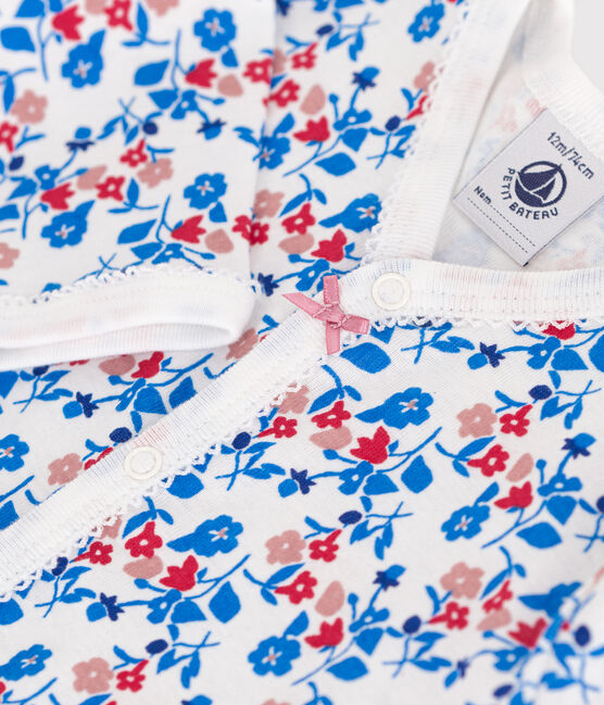 Pijama de algodón sin pies con flores para bebé blanco MARSHMALLOW/blanco MULTICO