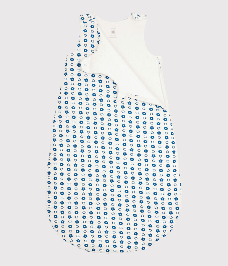 Saco de beb&eacute; de flores azules de algod&oacute;n org&aacute;nico blanco MARSHMALLOW/ MALLARD