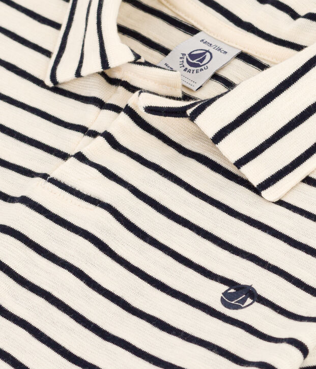 Polo de manga corta de algod&oacute;n para ni&ntilde;o crudo/azul