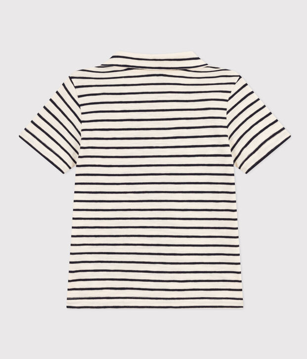 Polo de manga corta de algod&oacute;n para ni&ntilde;o crudo/azul