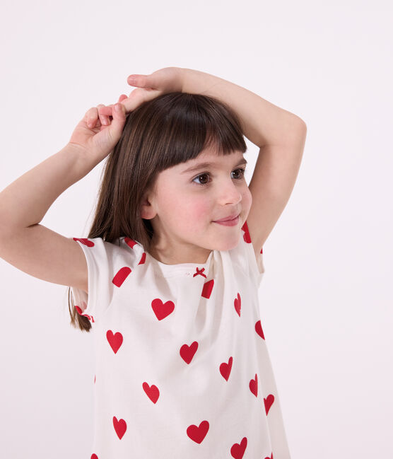 Camisón con corazones de algodón de niña blanco MARSHMALLOW/rojo TERKUIT