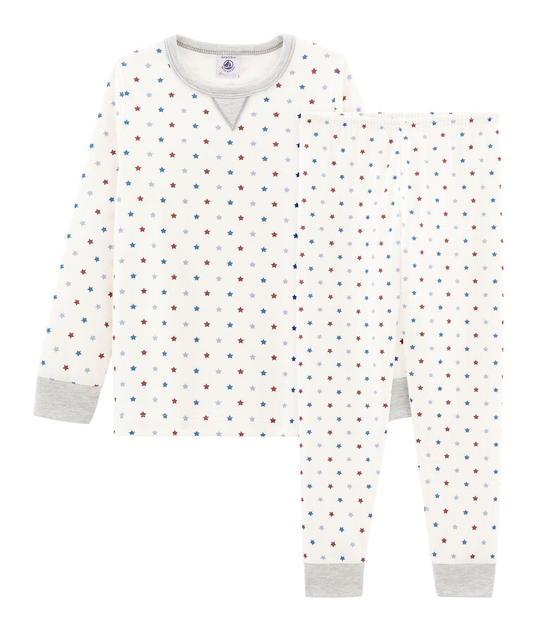 Pijama de tela t&uacute;bica para ni&ntilde;o blanco MARSHMALLOW/blanco MULTICO