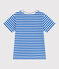 Camiseta infantil de manga corta de algodón con rayas azul PORCELANA/ MARSHMALLOW