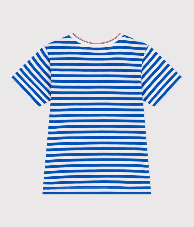 Camiseta infantil de manga corta de algod&oacute;n con rayas azul/blanco