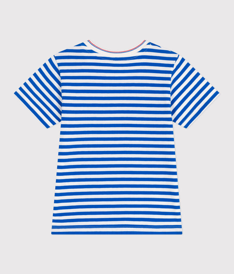 Camiseta infantil de manga corta de algod&oacute;n con rayas azul/blanco