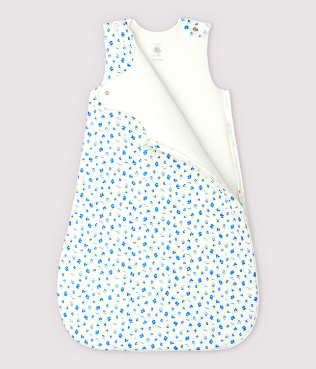 Saco de dormir de barcos de beb&eacute; de algod&oacute;n ecol&oacute;gico blanco/azul