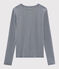 Camiseta de cuello redondo emblemática de algodón a rayas de mujer azul SMOKING/blanco MARSHMALLOW