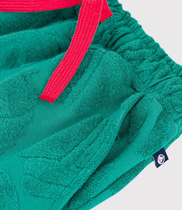 Bermudas cortas infantiles de algod&oacute;n liso con estampado verde