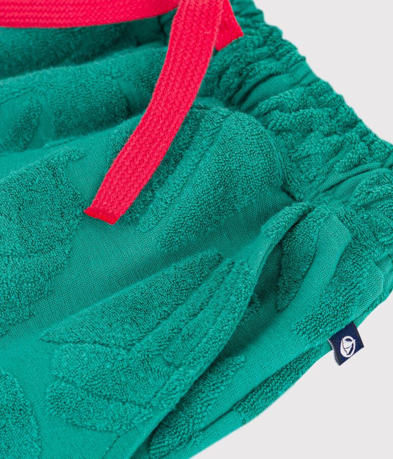 Bermudas cortas infantiles de algod&oacute;n liso con estampado verde