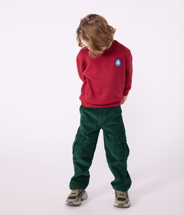 Sudadera infantil lisa de algod&oacute;n rojo