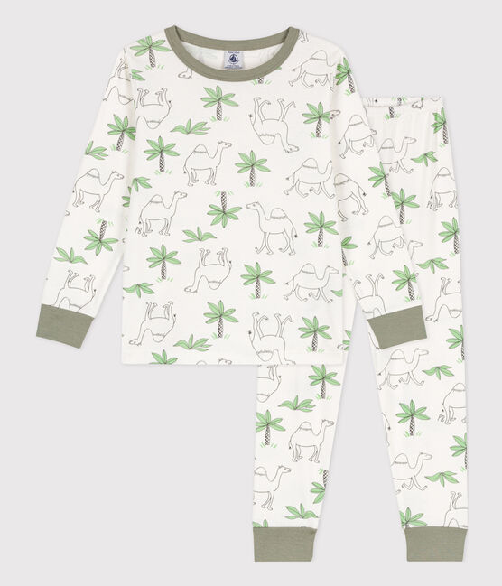 Pijama de algodón con dromedarios para niño/niña blanco MARSHMALLOW/blanco MULTICO
