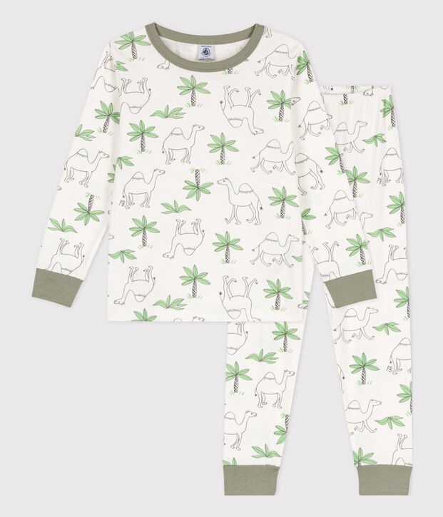 Pijama de algod&oacute;n con dromedarios para ni&ntilde;o/ni&ntilde;a blanco/multicolor