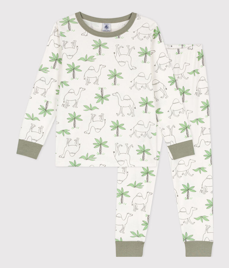 Pijama de algod&oacute;n con dromedarios para ni&ntilde;o/ni&ntilde;a blanco MARSHMALLOW/blanco MULTICO