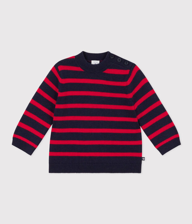 Jersey de lana y algod&oacute;n con rayas marineras para beb&eacute; azul/rojo