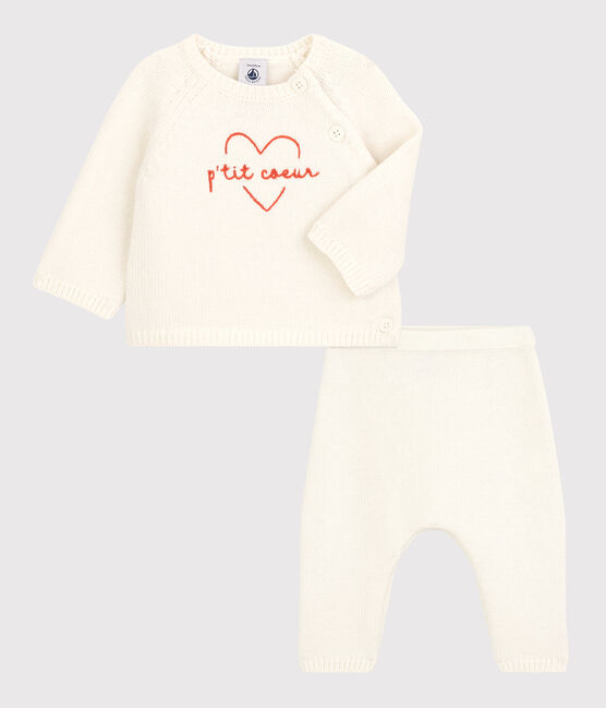 Conjunto de 2 prendas de bebé de tejido de punto de lana y algodón blanco MARSHMALLOW