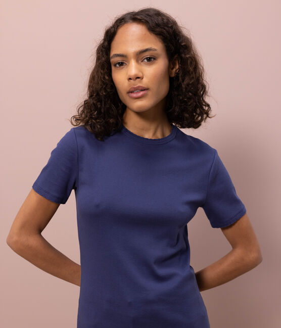Camiseta L'ICONIQUE de punto «cocotte» de algodón para mujer azul CHALOUPE