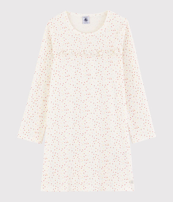 Camisón de lunares multicolores de niña de algodón ecológico blanco MARSHMALLOW/blanco MULTICO