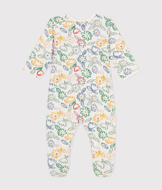 Pijama de terciopelo con estampado de flores para bebé blanco MARSHMALLOW/blanco MULTICO