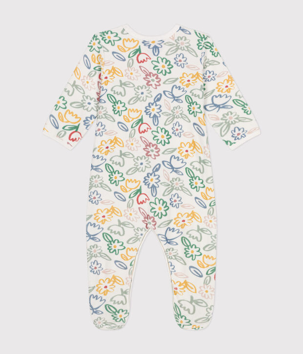 Pijama de terciopelo con estampado de flores para beb&eacute; blanco/multicolor
