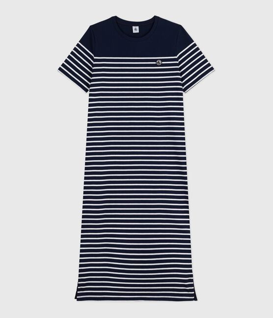 Vestido largo de algodón a rayas para mujer azul SMOKING/blanco MARSHMALLOW