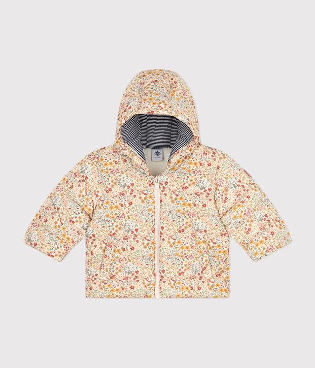 Plum&iacute;fero estampado con capucha para beb&eacute; crudo/multicolor