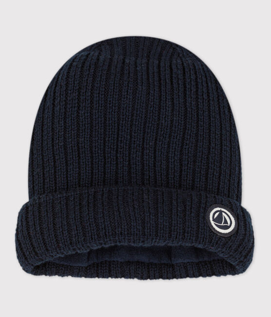 Gorro de punto tricotado con forro polar reciclado para bebé azul SMOKING