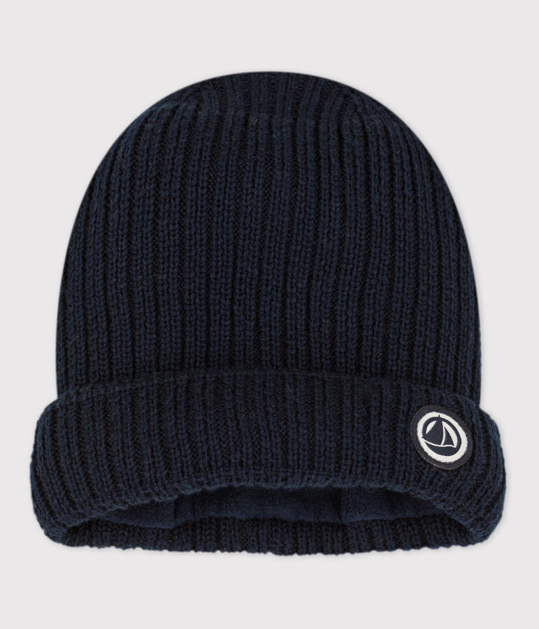 Gorro de punto tricotado con forro polar reciclado para beb&eacute; azul SMOKING