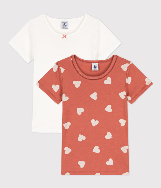 Juego de 2 camisetas de manga corta con corazones de algod&oacute;n de ni&ntilde;a multicolor