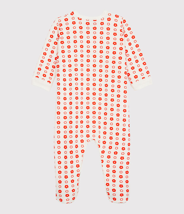 Pelele de beb&eacute; de flores retro de mulet&oacute;n de algod&oacute;n org&aacute;nico blanco/rojo