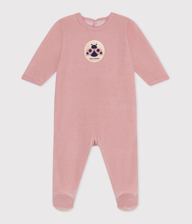 Pijama de terciopelo con abertura trasera para beb&eacute; rosa