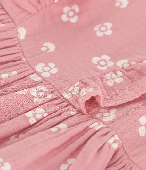 Vestido infantil sin mangas de algod&oacute;n con flores rosa/blanco