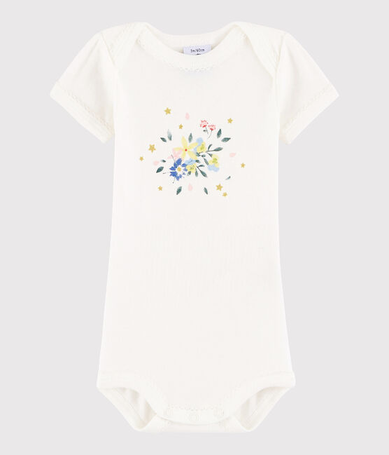 Bodi de manga corta de bebé niña blanco MARSHMALLOW/rosa PETAL