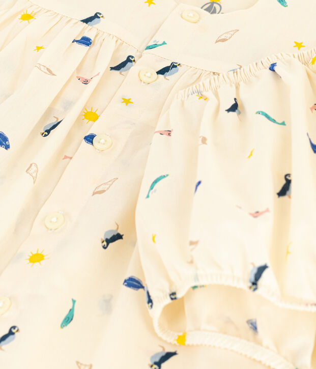 Vestido y bombacho estampados de popelina para beb&eacute; crudo/multicolor