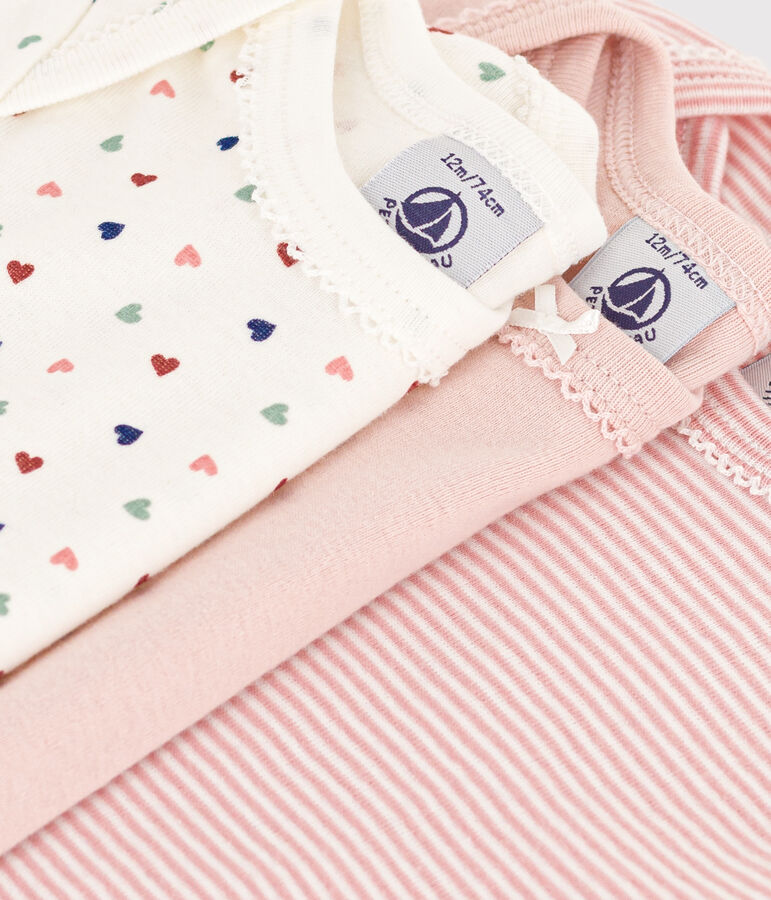 Juego de 3 bodis de algod&oacute;n de manga corta con corazoncitos para beb&eacute; multicolor