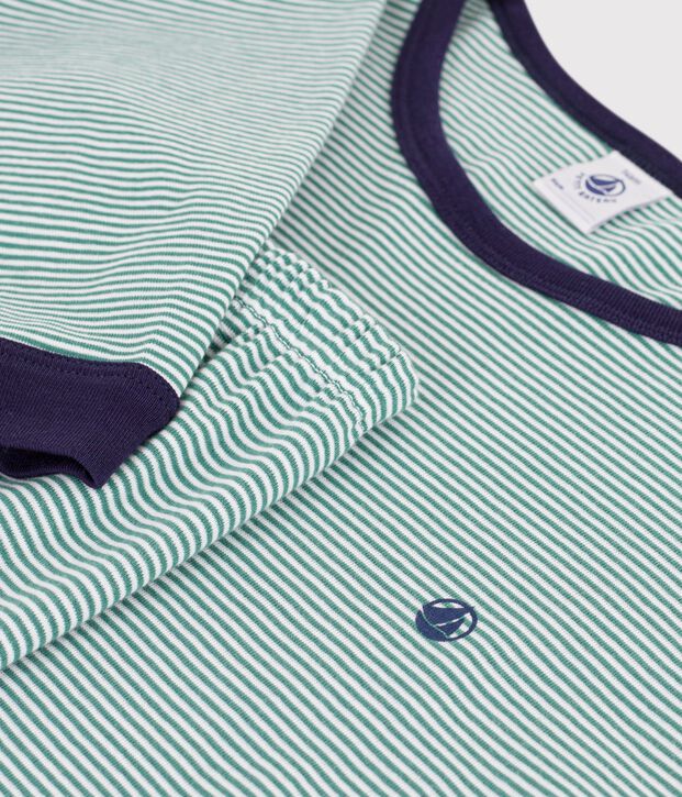 Pijama infantil de algod&oacute;n a rayas verde/blanco