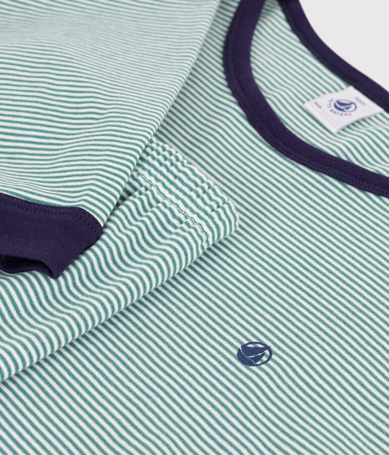 Pijama infantil de algod&oacute;n a rayas verde/blanco