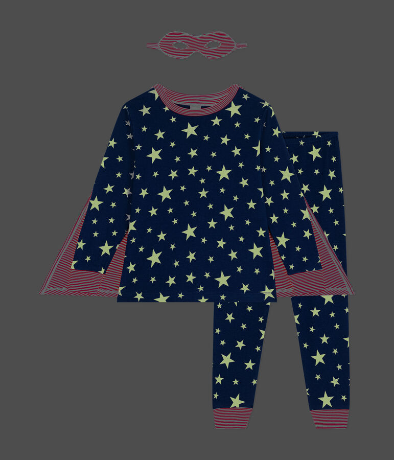 Pijama disfraz fosforescente de algod&oacute;n para ni&ntilde;o/ni&ntilde;a azul/blanco