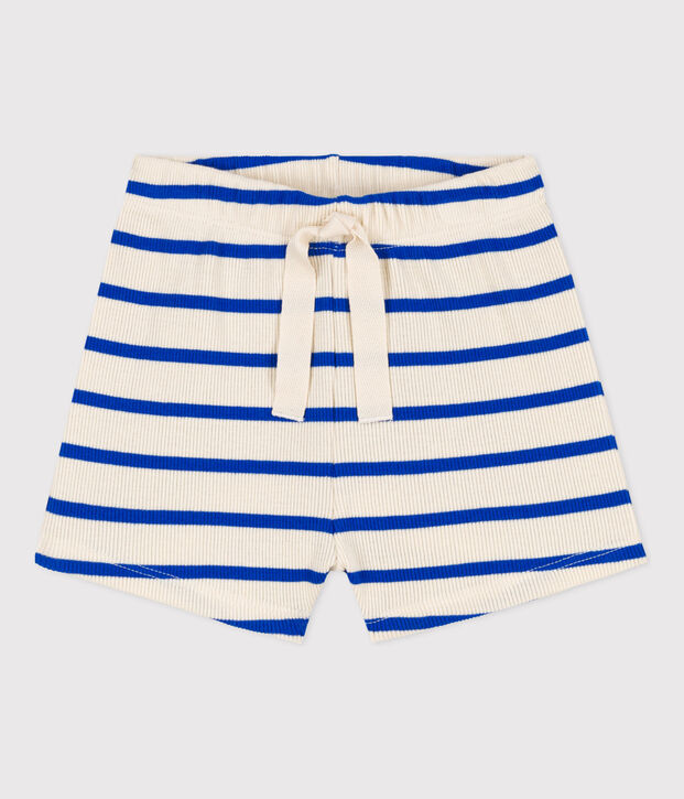 Shorts de punto de canal&eacute; a rayas para beb&eacute; crudo/azul