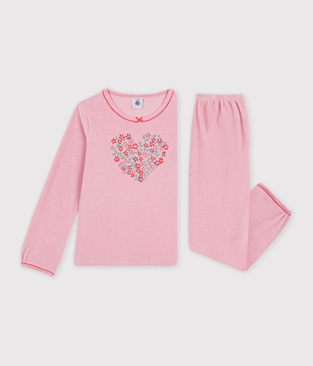 Pijama infantil de terciopelo con estampado de corazones rosa