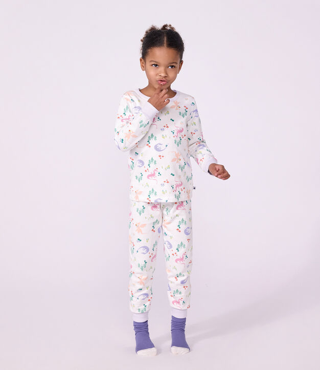 Pijama infantil de mulet&oacute;n con estampado de dragones blanco/multicolor