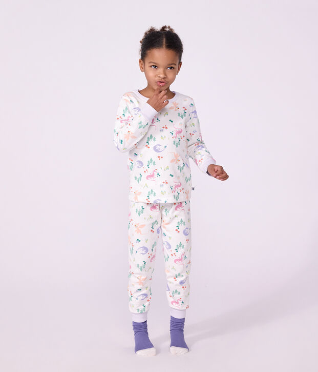 Pijama infantil de mulet&oacute;n con estampado de dragones blanco/multicolor