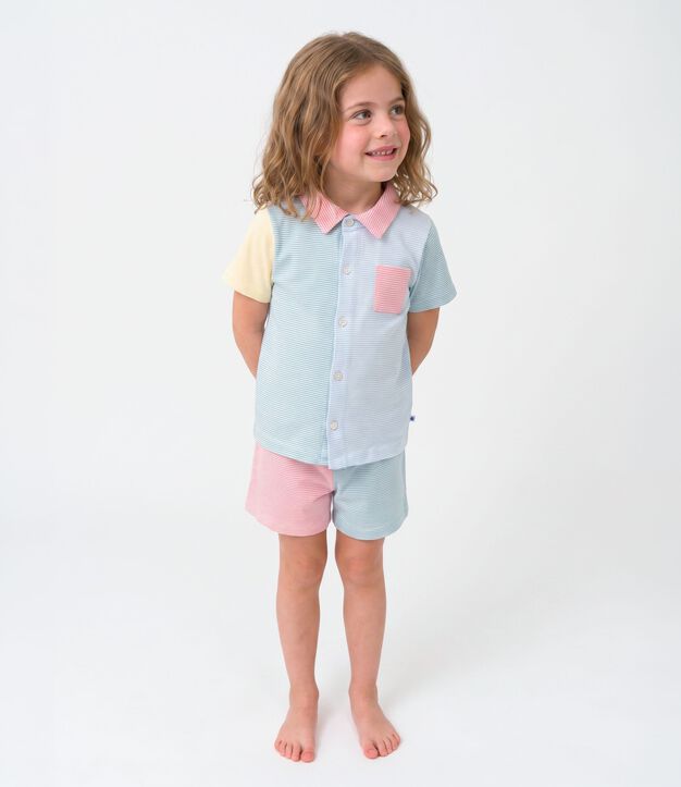 Pijama infantil corto abotonado de algod&oacute;n a rayas blanco/multicolor