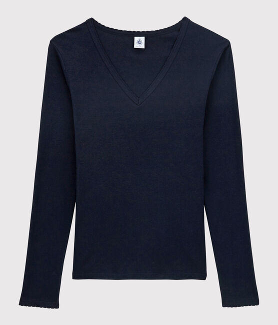 Camiseta ICONICA de punto «cocotte» de algodón para mujer azul SMOKING