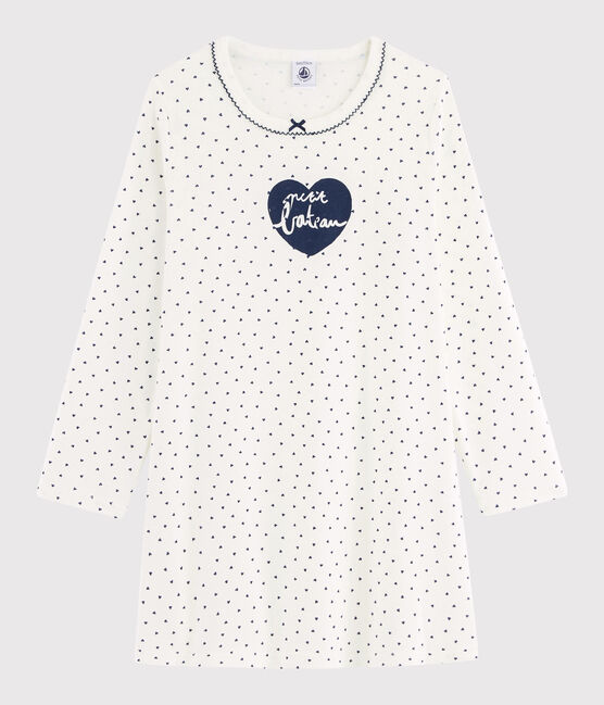 Camisón de con mini corazones de niña de punto blanco MARSHMALLOW/azul MEDIEVAL