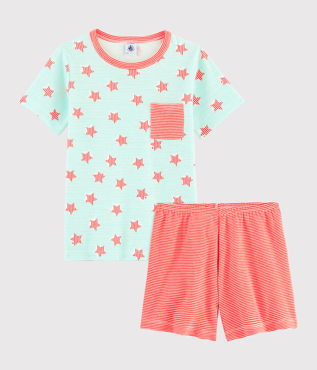 Pijama de rayas y estrellas para ni&ntilde;o con acanalado blanco/multicolor