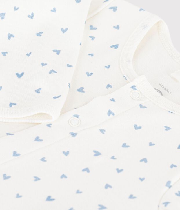 Bodyjama sin pies de algod&oacute;n con estampado de corazoncitos para beb&eacute; azul/azul