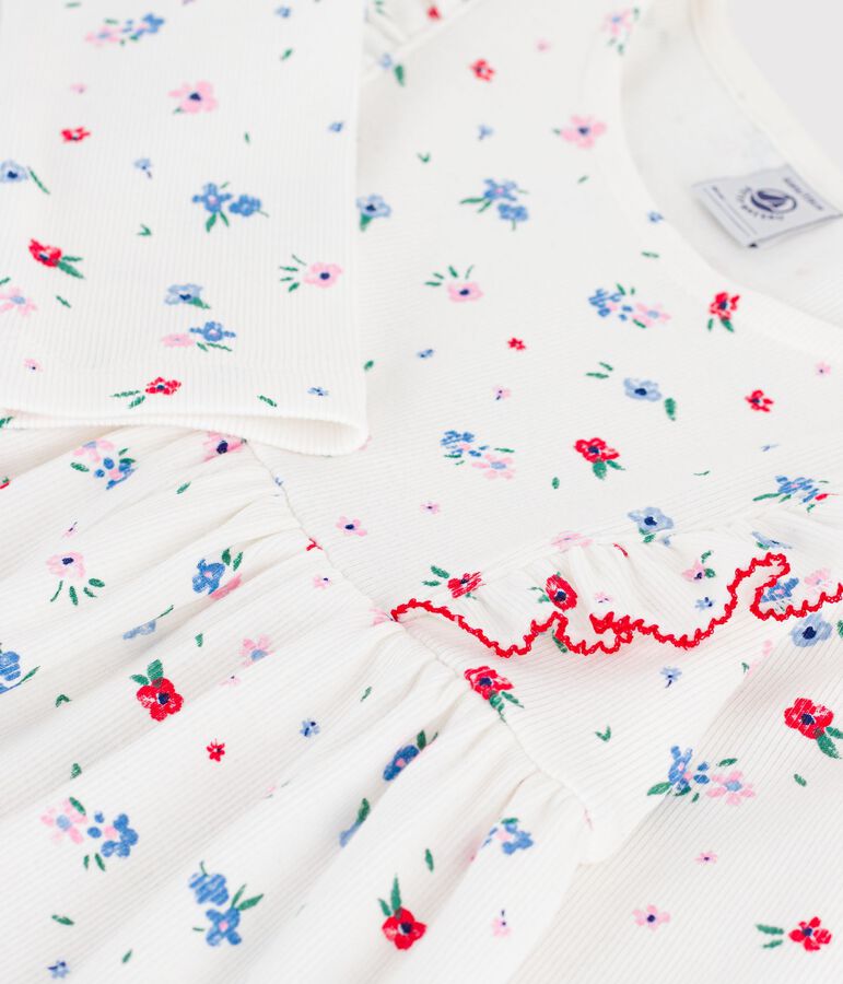 Vestido infantil de algod&oacute;n de manga larga con estampado de flores blanco/multicolor