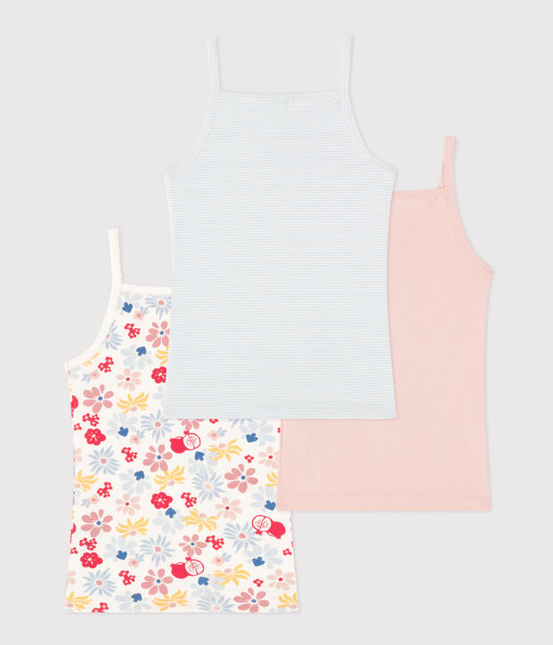 Juego de 3 camisetas de tirantes infantiles de algod&oacute;n con flor multicolor