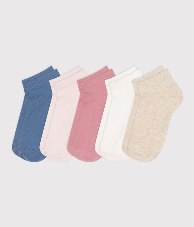 5 pares de calcetines infantiles lisos de algod&oacute;n multicolor