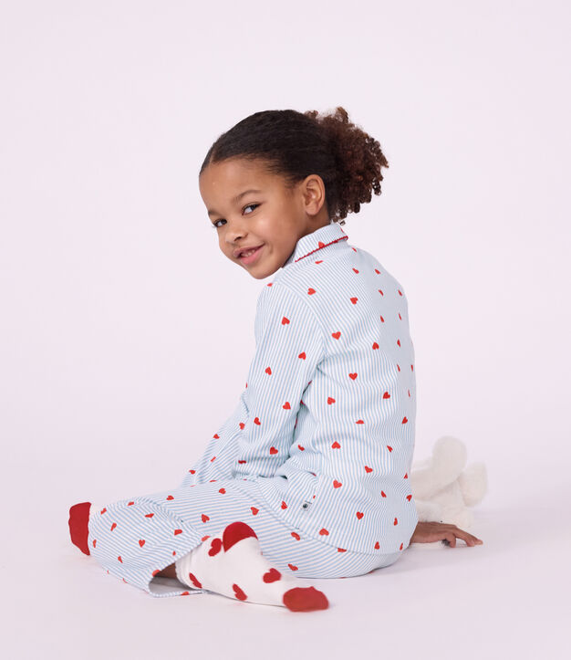 Pijama infantil abotonado de algod&oacute;n con estampado de corazones blanco/multicolor